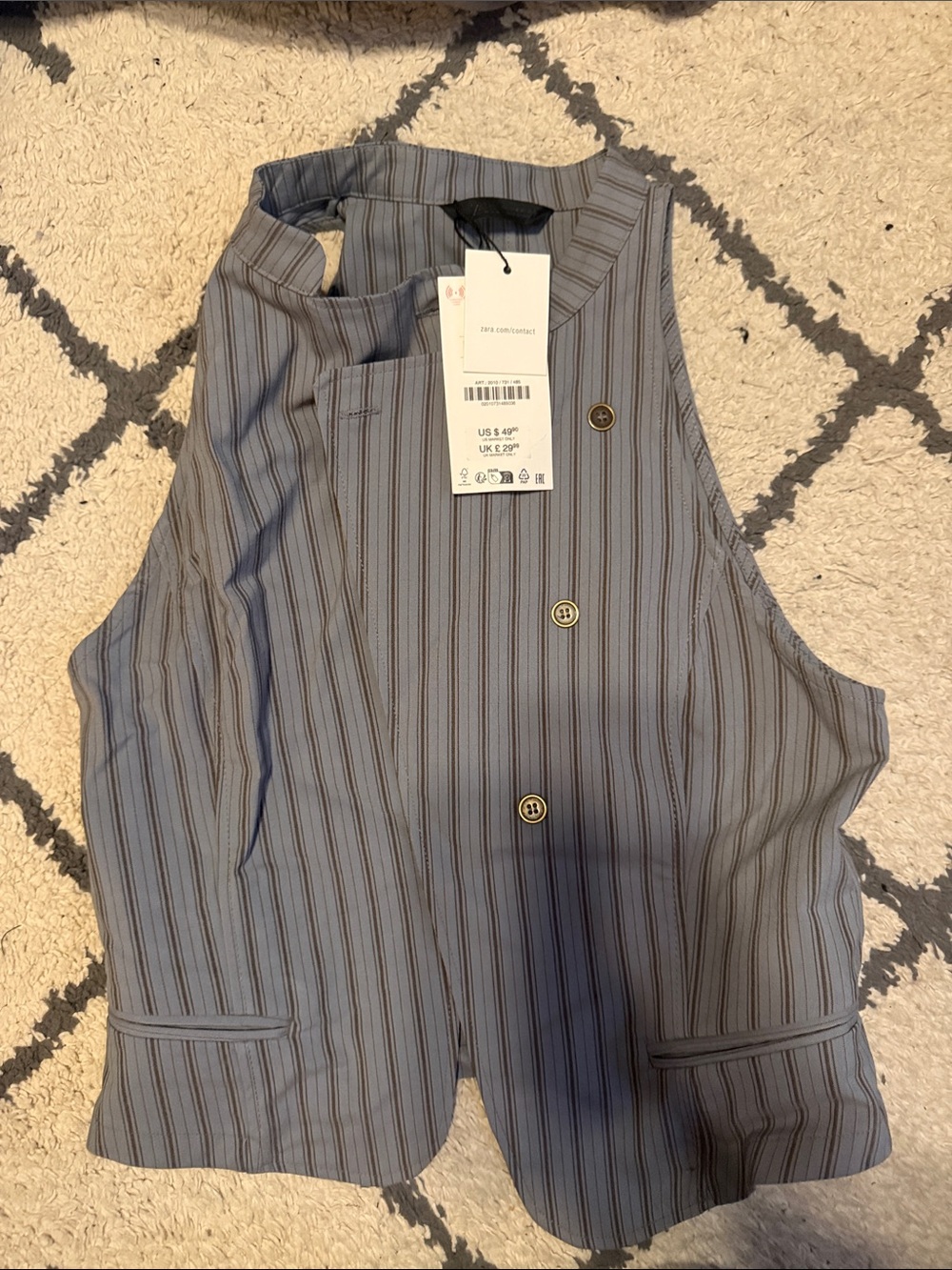 Zara Blue Pinstripe Button Vest